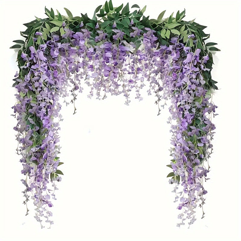 Guirnalda de glicinia artificial de 4 piezas, 173cm, enredaderas de flores falsas para hogar, jardín, arco de boda