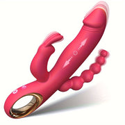 Mujer Dildo de silicona con movimiento de empuje, vibrador con orejas de conejo, estimulador de punto G y anal