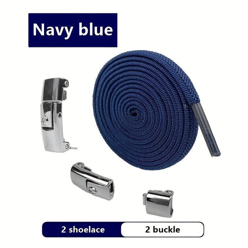 Unisex Elastic No-Tie Shoelaces Lazy Metal Lock Laces for Sports and Casual