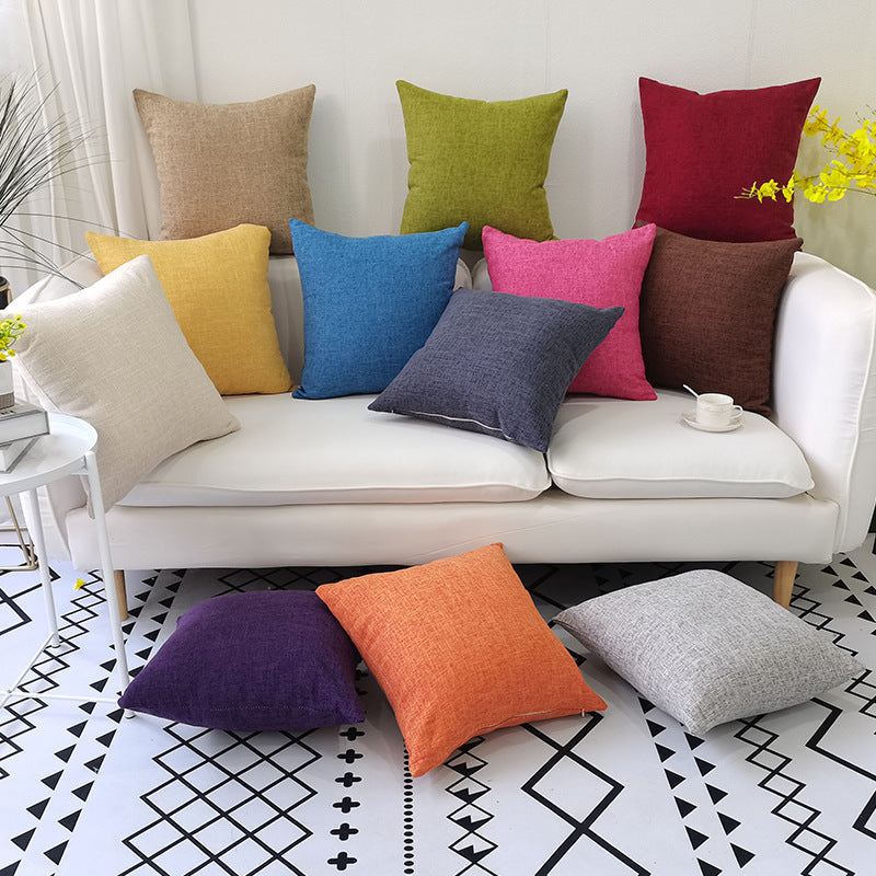 Linen Pillow Covers Solid Color Sofa Couch Bed Car Decor