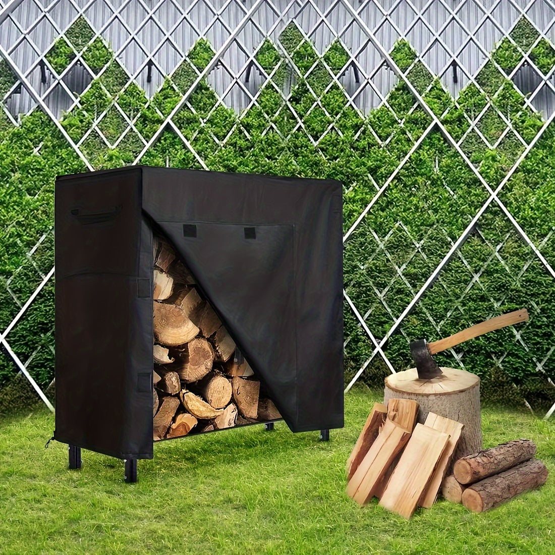 Black Waterproof Firewood Rack Cover Windproof Dust Protector for Outdoor Use