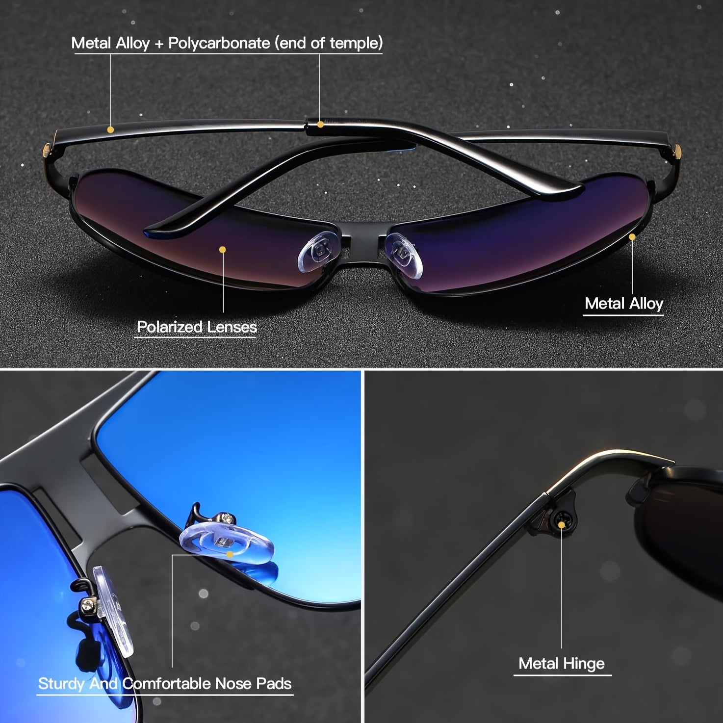 Men Women Polarized Alloy Square Oversized Sunglasses Driving Shades