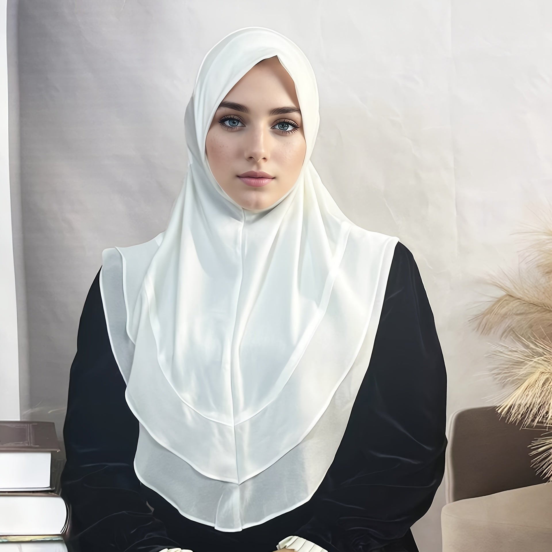 Women's Double Layer Chiffon Hijab Cap Solid Color Modest Head Covering