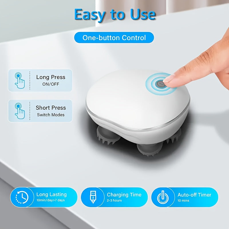 Электрический массажер для кожи головы с дизайном осьминога, перезаряжаемый через USB, с двумя скоростями для глубокого расслабления