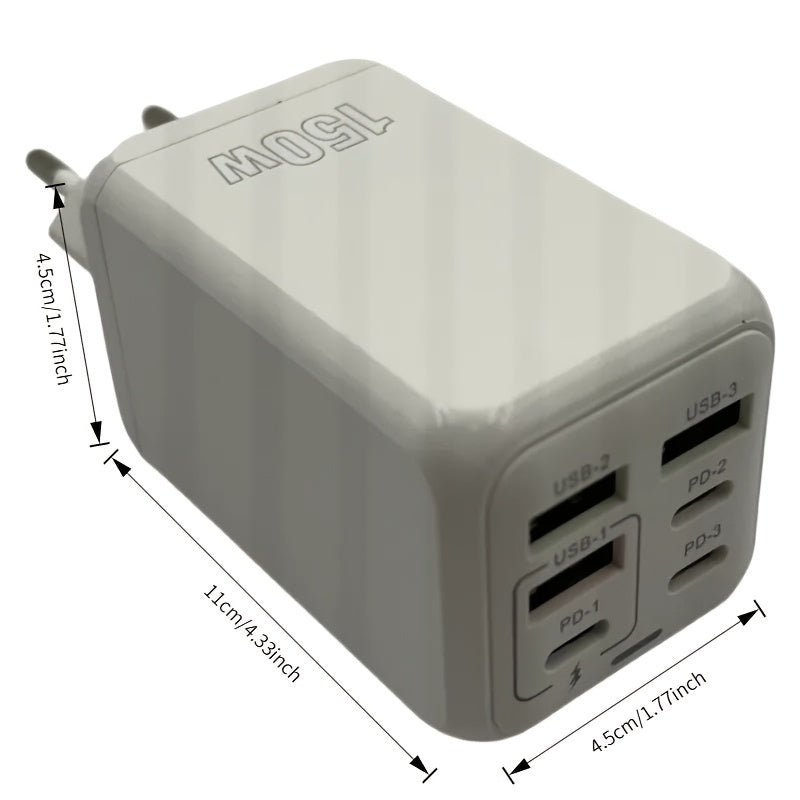 Multi-Port Charger with 3 USB and 3 PD Ports Fast Charging Battery Protection 20-30W