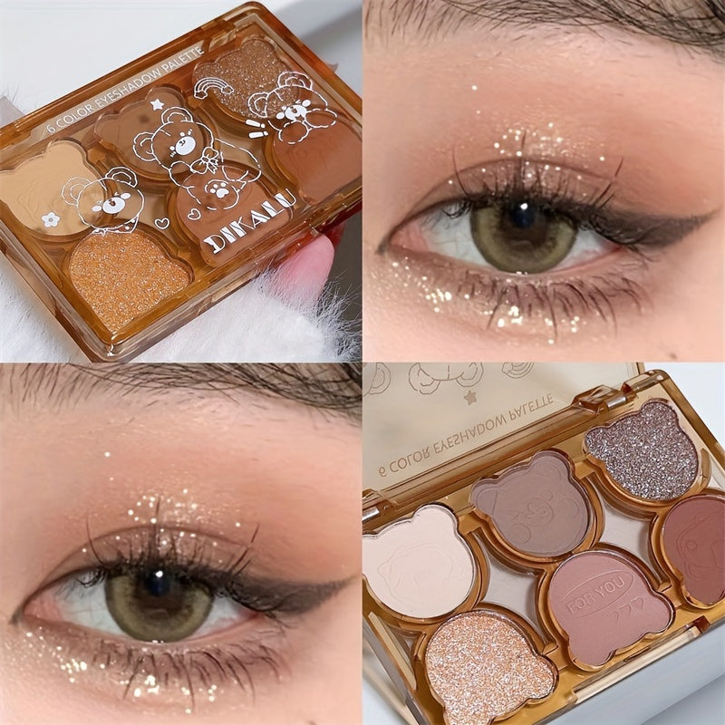 Paleta de sombras de ojos de 6 colores para mujer tonos tierra nude mate y con brillo compacto