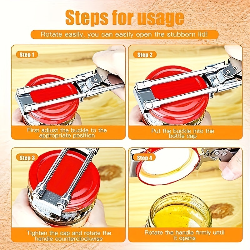 Multi-Functional Stainless Steel Jar Opener Adjustable Anti-Slip Handle Kitchen Tool