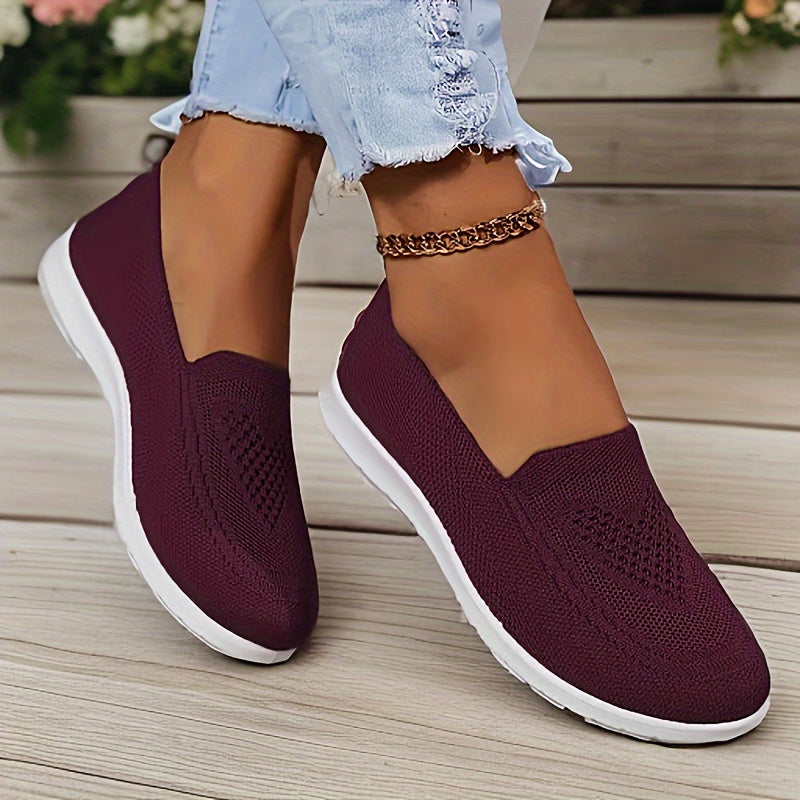 Women’s Lightweight Breathable Knit Flats Slip-On Walking Shoes Casual Allseason