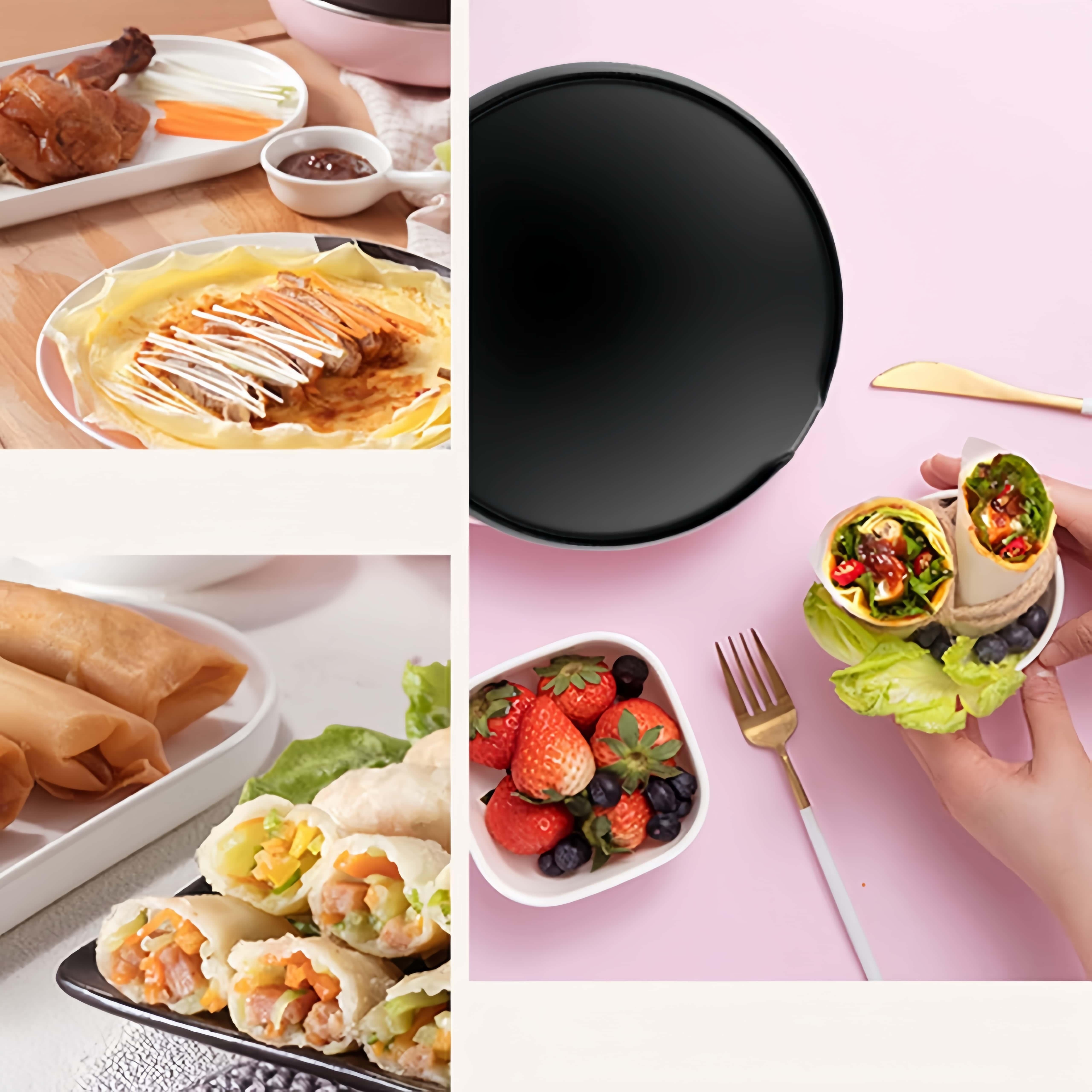 600W quvvatga ega elektr pancake tayyorlagich, yopishqoq qovurish panasi bilan birga, moy cho'tkasi va bosish tugmasi nazorati bilan ta'minlangan. Pancake, kreplar va steaklar uchun mos keladi.