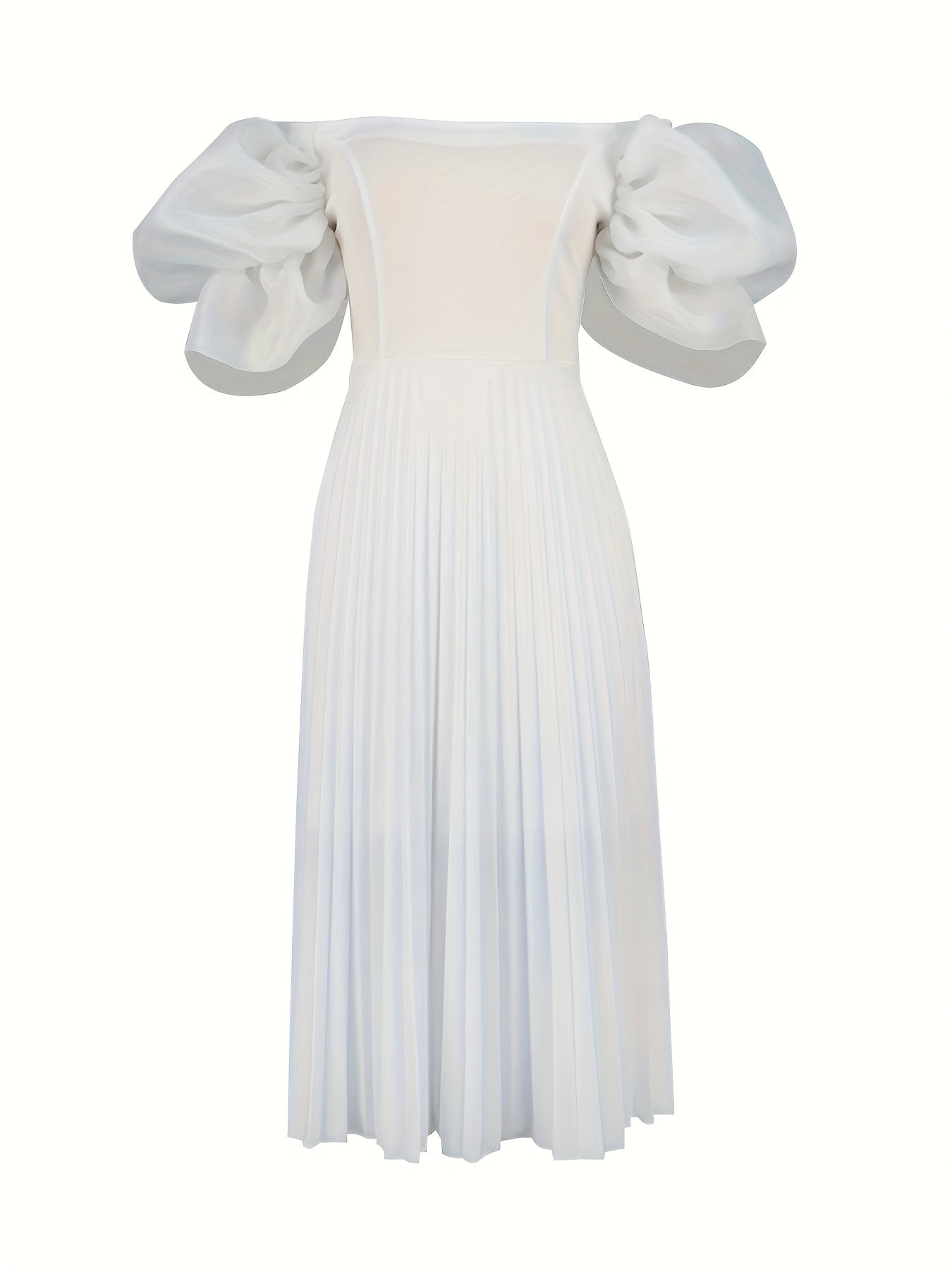 Plus Size Women's Off-the-Shoulder Wedding Dress with Princess Sleeves White Midi Flared Skirt