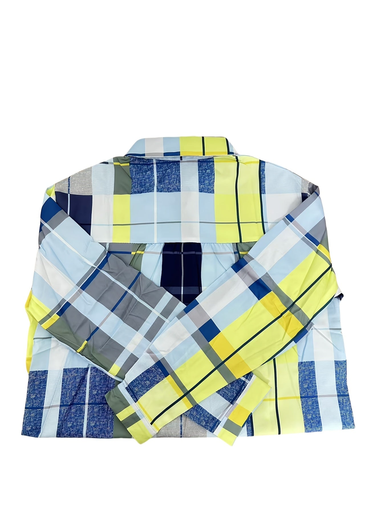 Женская повседневная рубашка больших размеров в клетку с длинными рукавами, на пуговицах, синий и белый клетчатый узор