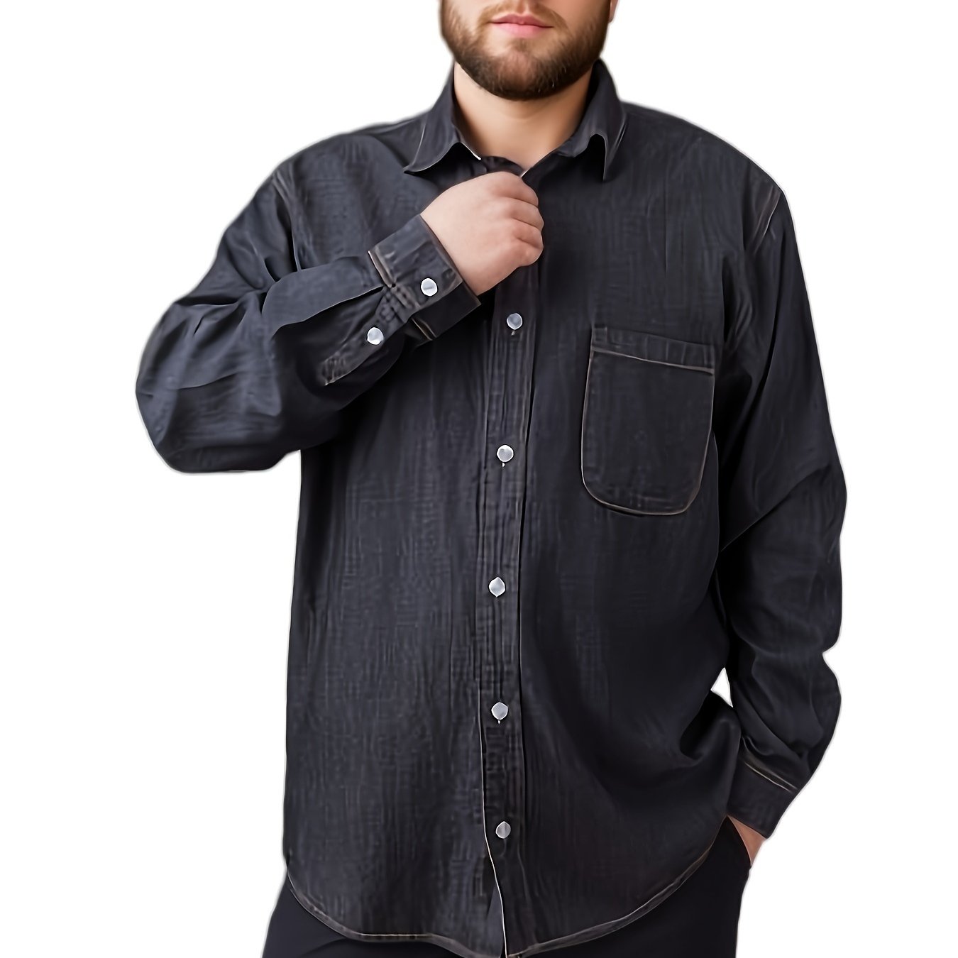 Men's Plus Size Denim Shirt Casual Woven Solid Color Button-Front Breathable Spring Fall Outdoor
