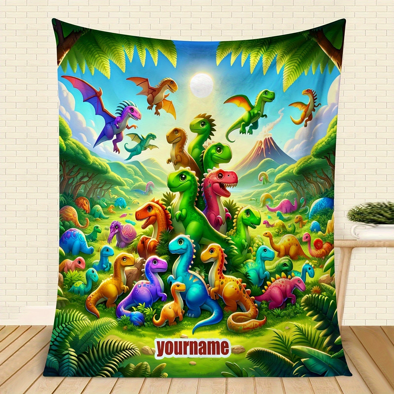 Dinosaur Print Flannel Fleece Blanket for Kids and Adults Soft Cozy Bed Throw