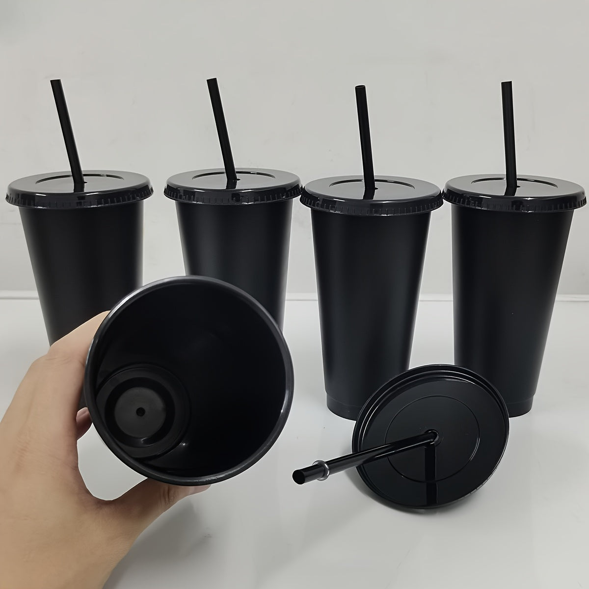 Reusable Plastic Cups with Straws and Lids, 5-Pack for Parties and Gifts