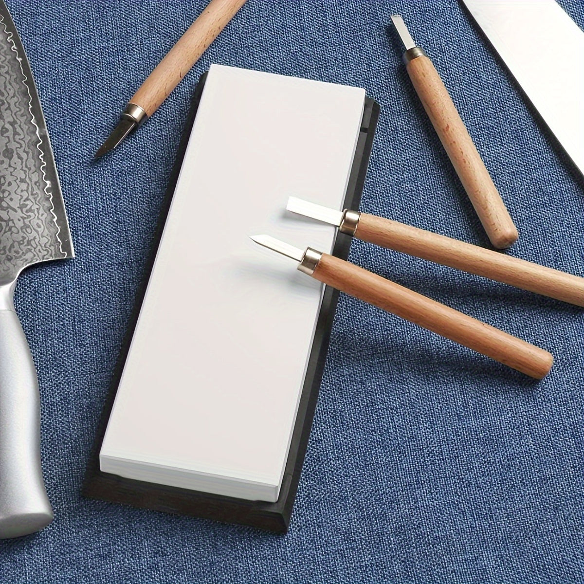 White Corundum Knife Sharpener for Kitchen and Woodworking Tools Non-Slip Base