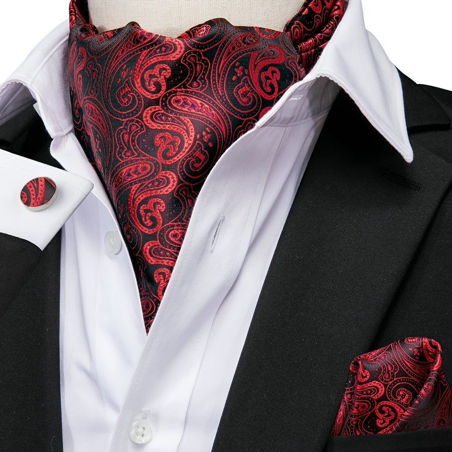Men's Elegant Silk Paisley Attire Set with Tie Pocket Square Cufflinks for Weddings