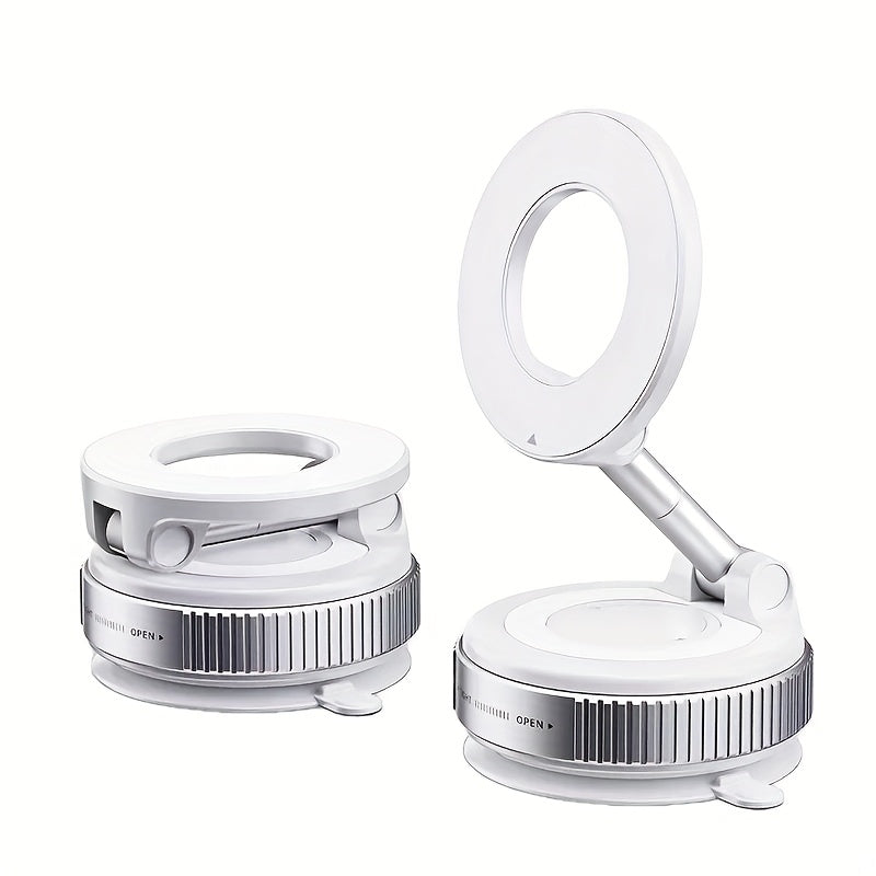 Adjustable Foldable Magnetic Car Phone Holder ABS Round 360° Rotatable Vacuum Suction