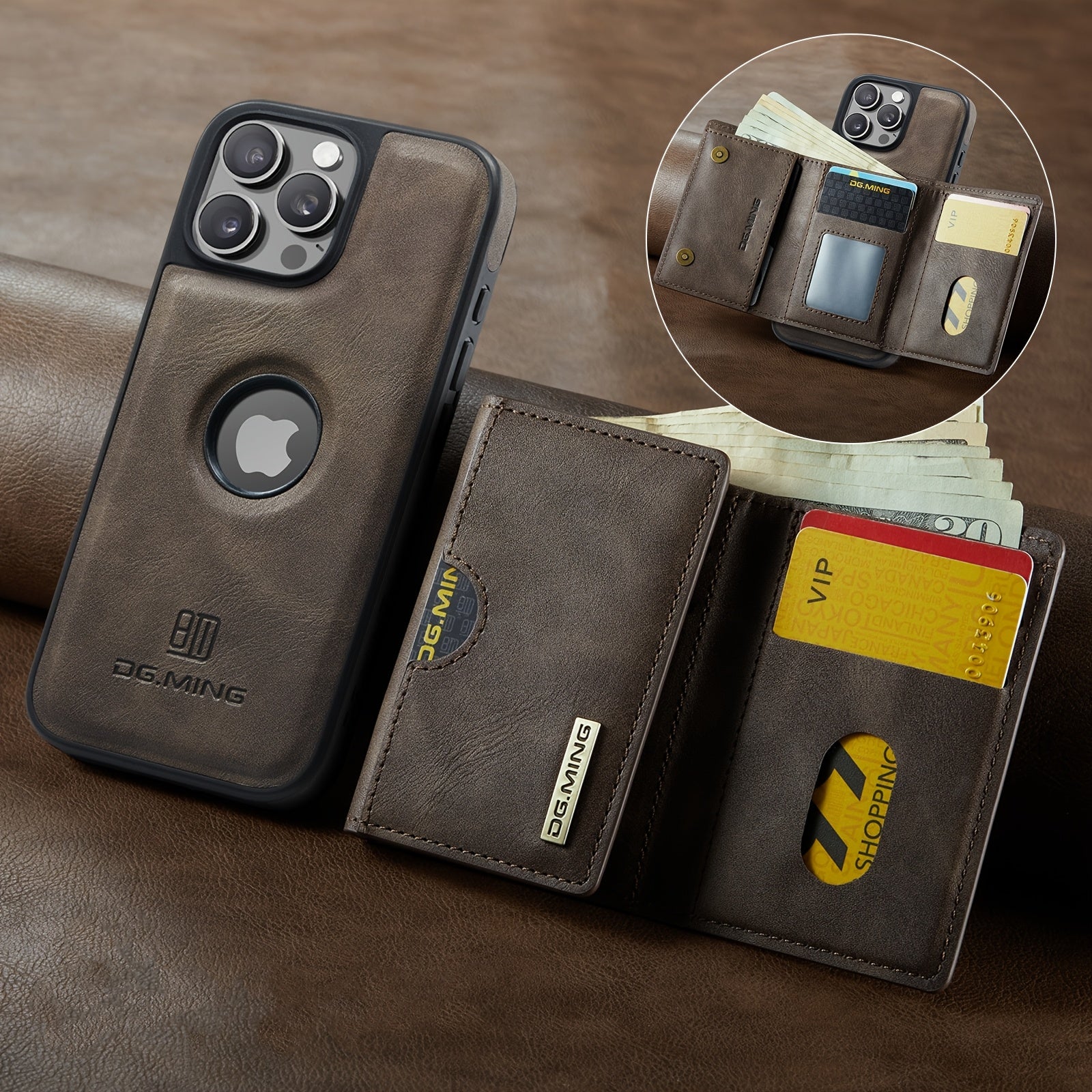 Magnetic Faux Leather Wallet Case for iPhone with Card Holder RFID Protection Wireless Charging Stand