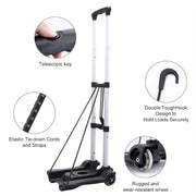 Black Folding Hand Truck Dolly with Rubber Wheels Lightweight Aluminum Luggage Cart
