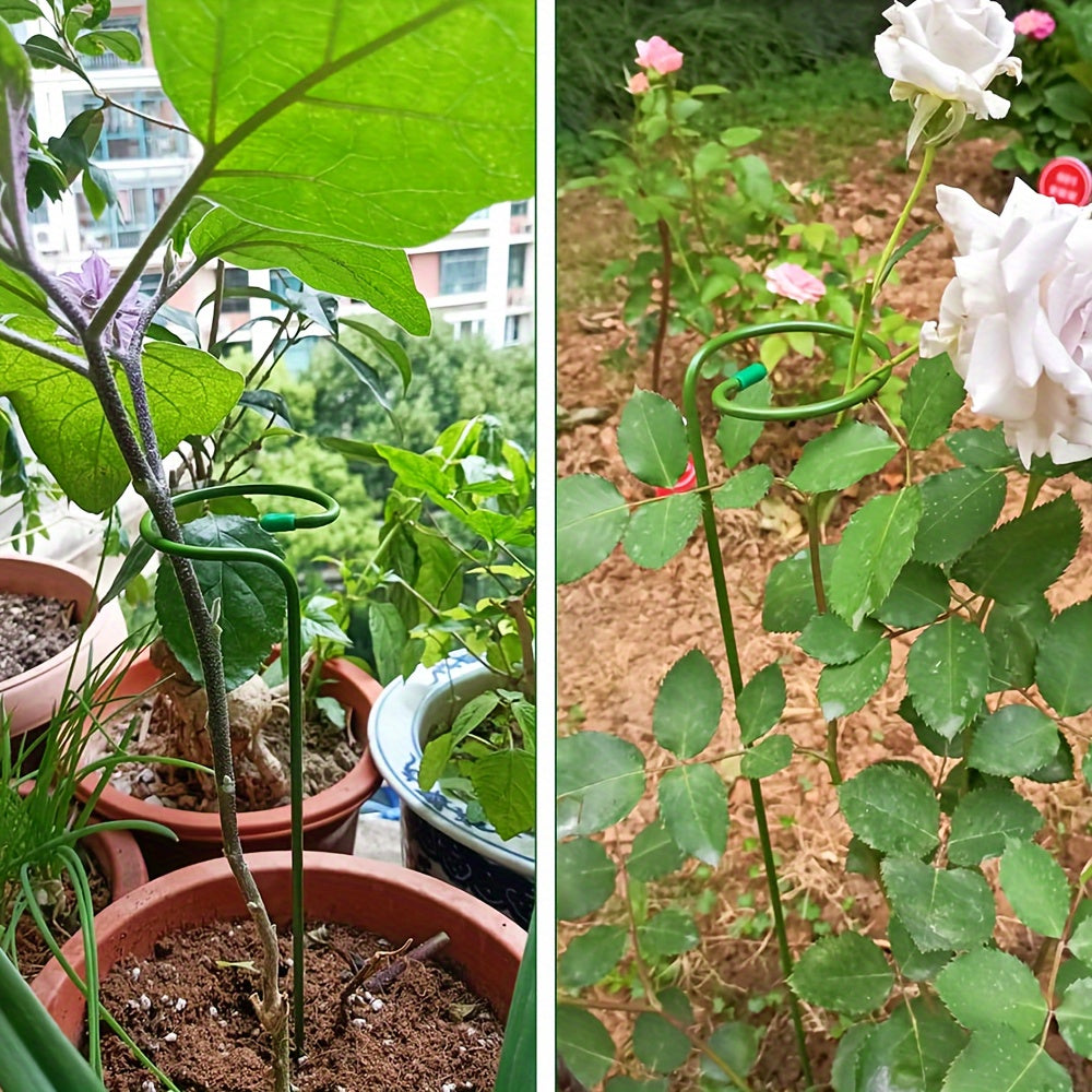 Metal Garden Plant Stakes Set of 5 or 10 for Supporting Single-Stem Flowers Green Steel Weather-Resistant