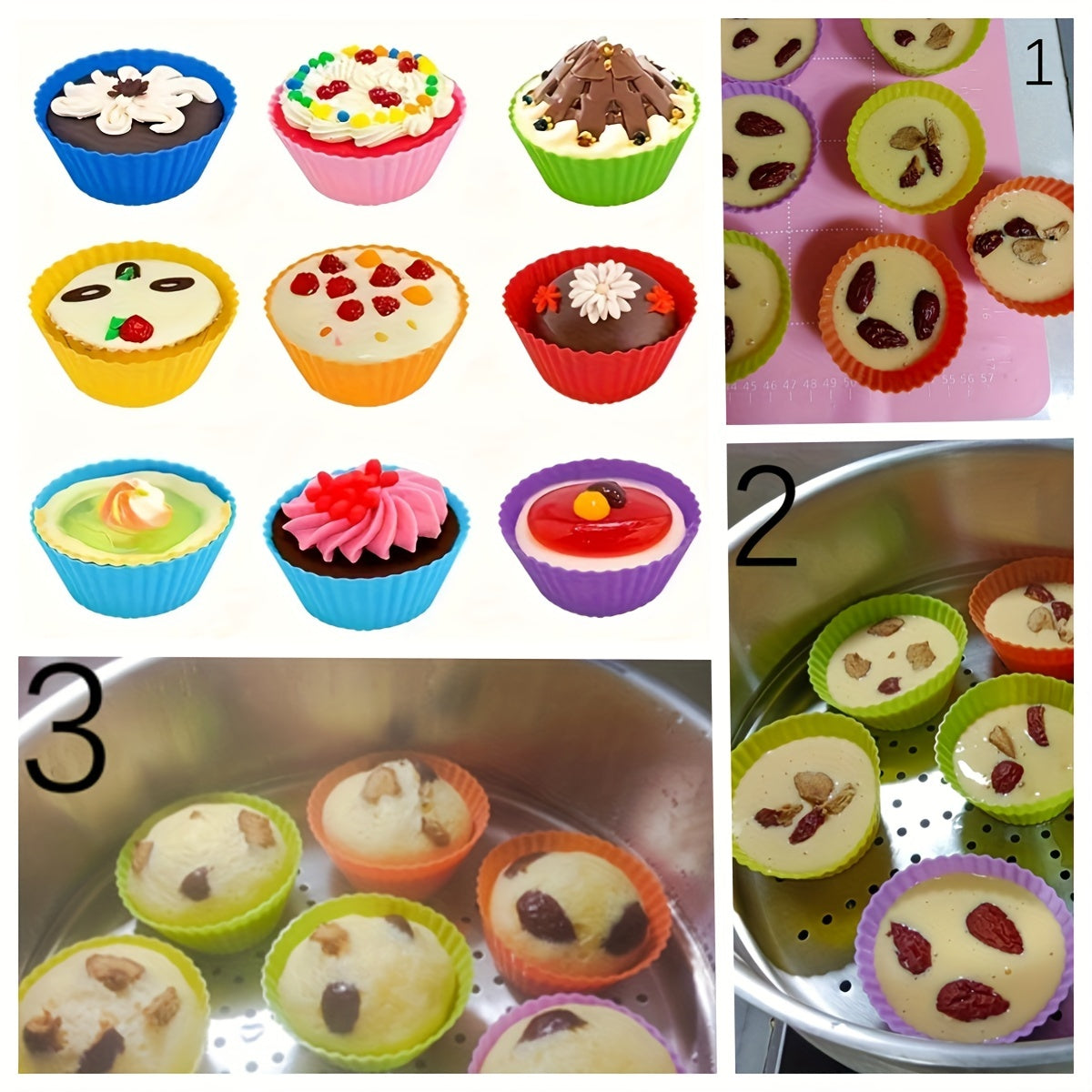 Pack of 12 or 18 Silicone Muffin Cups Reusable Baking Liners Kitchen Tools