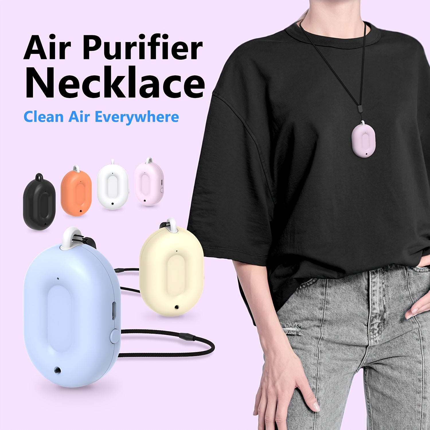 Air Purifier Necklace Portable Ionizer for Indoor Outdoor Car Use USB Rechargeable