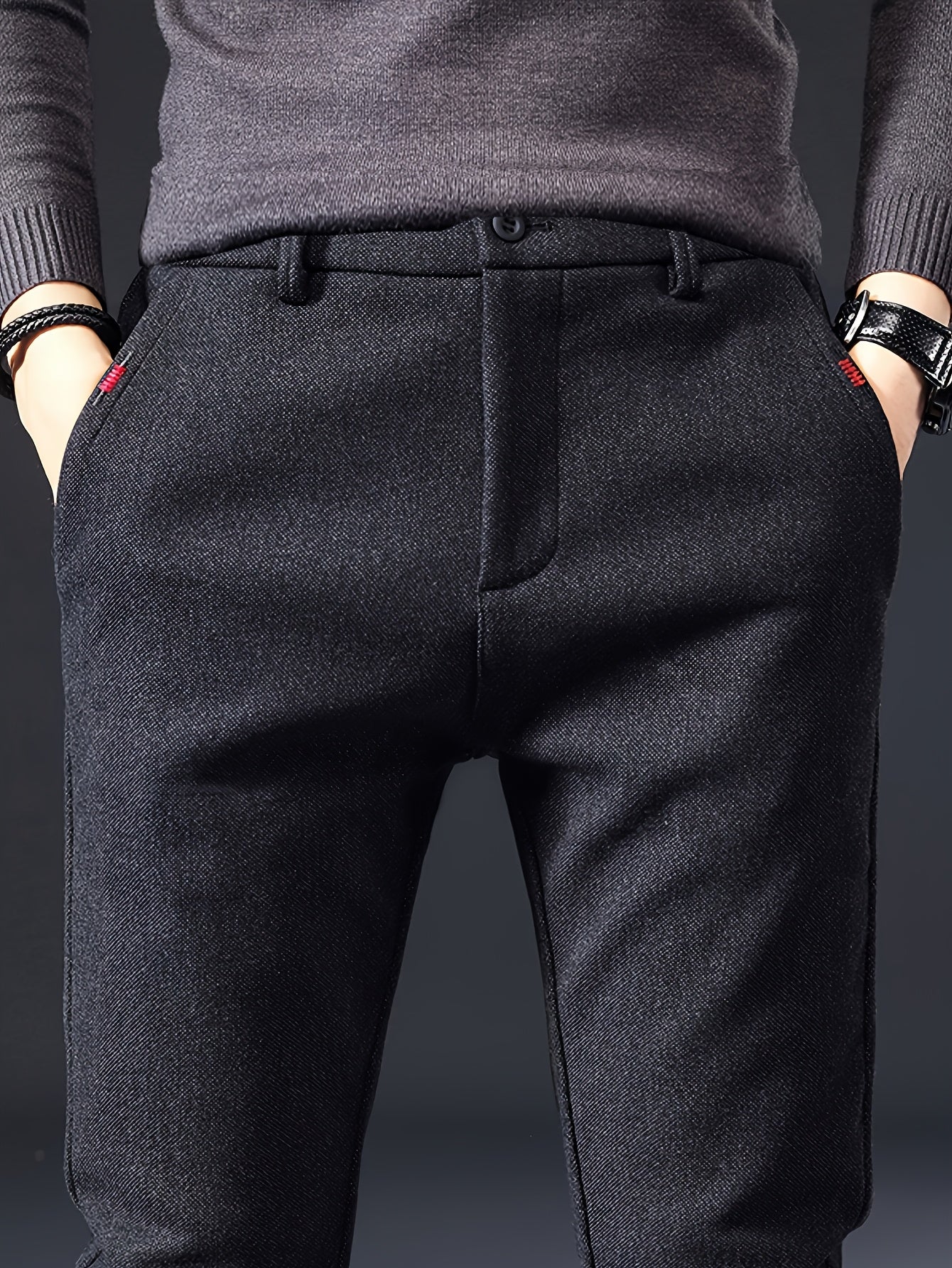 Men's Casual Business Pants Regular Fit Solid Color Lightweight Polyester All Seasons