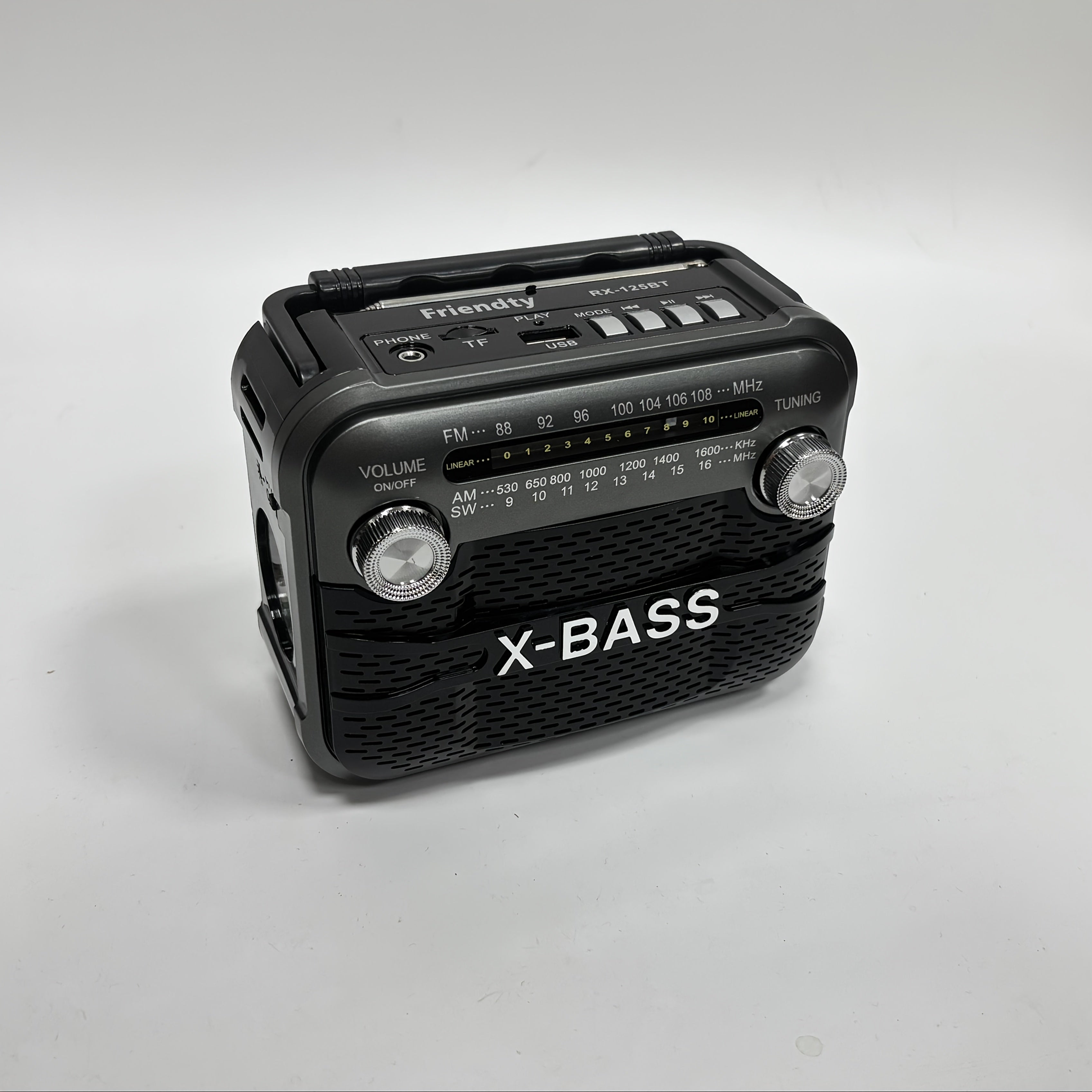 Portable FM Radio with Flashlight Rechargeable Battery USB TF BT Multi-Band Indoor Outdoor Red Black