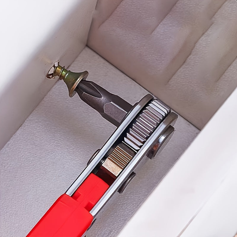 Steel Wrench Handle for Narrow Spaces Red Elbow and Phillips Screwdriver