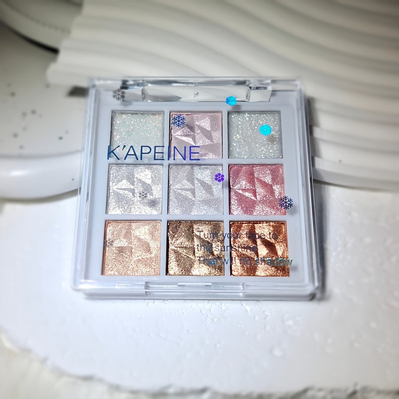 Paleta de sombras de ojos multicolor con nueve tonos y efecto brillante de copo de nieve para mujer
