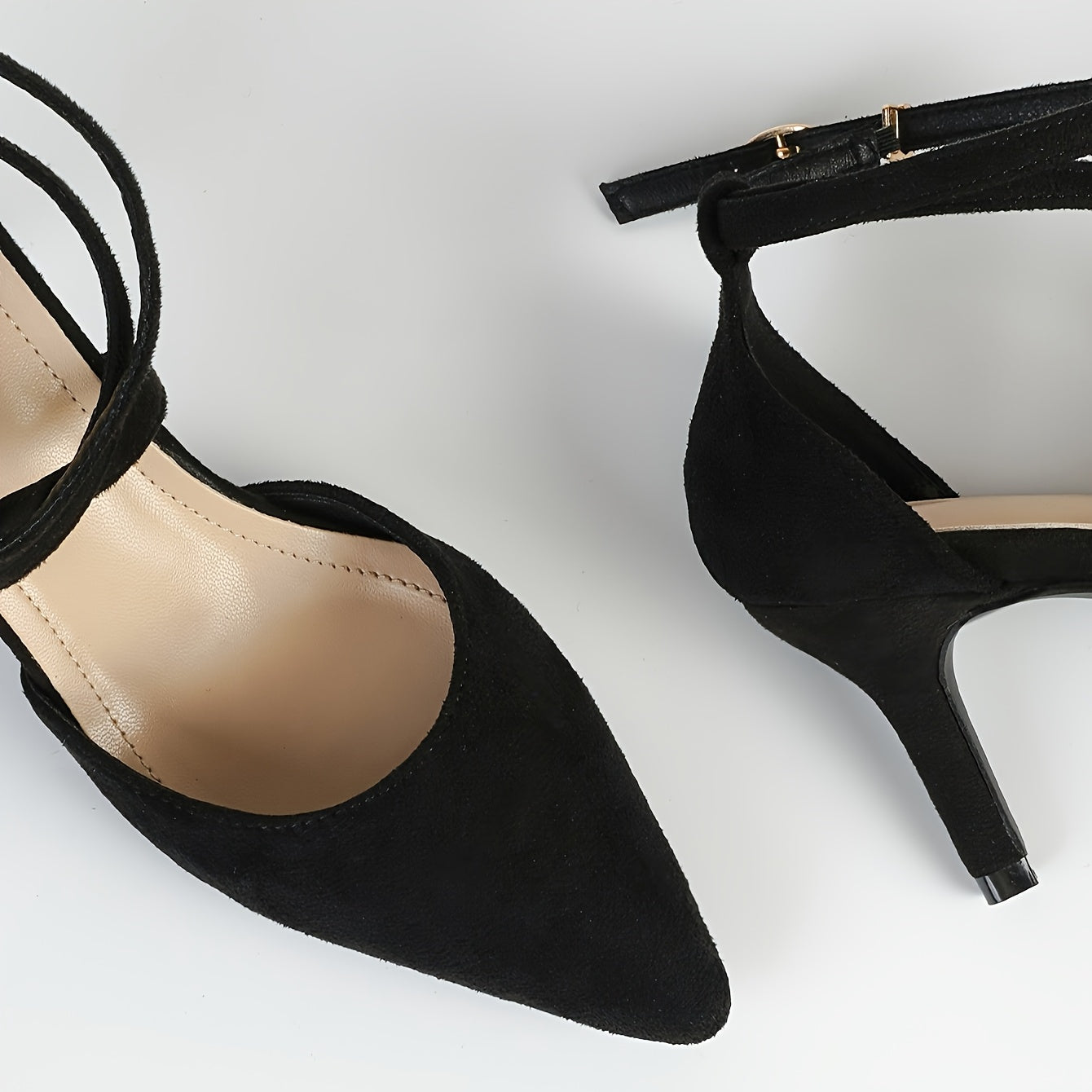 Women's Black Pointed Toe High Heels with Ankle Straps for Parties and Casual Wear