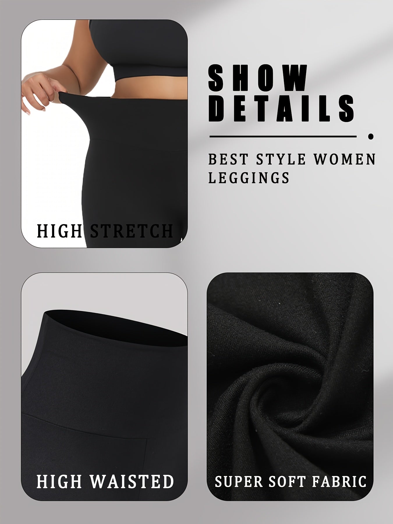 Women's Plus Size High Waisted Tummy Control Leggings 4-Pack 4-Way Stretch Black Blue Burgundy Olive