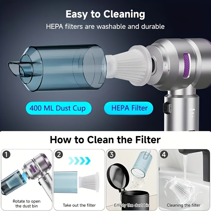 Aspiradora inalámbrica de mano con alta succión y carga USB