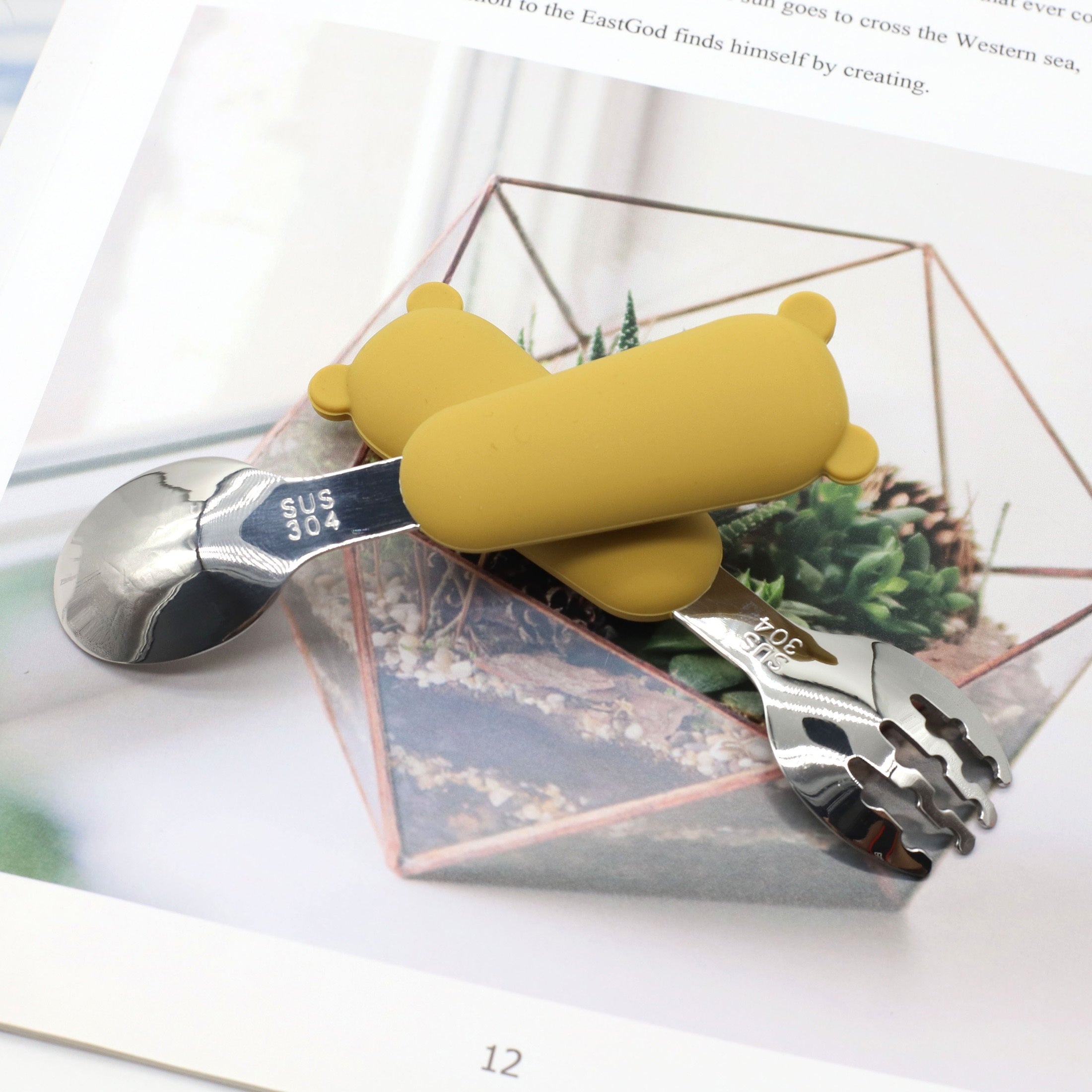 Baby Feeding Utensils Set Silicone and Stainless Steel Bear Shape for Babies Red Blue