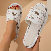 Women's Cat Print Flat Slippers Open Toe Non-slip Casual Slides