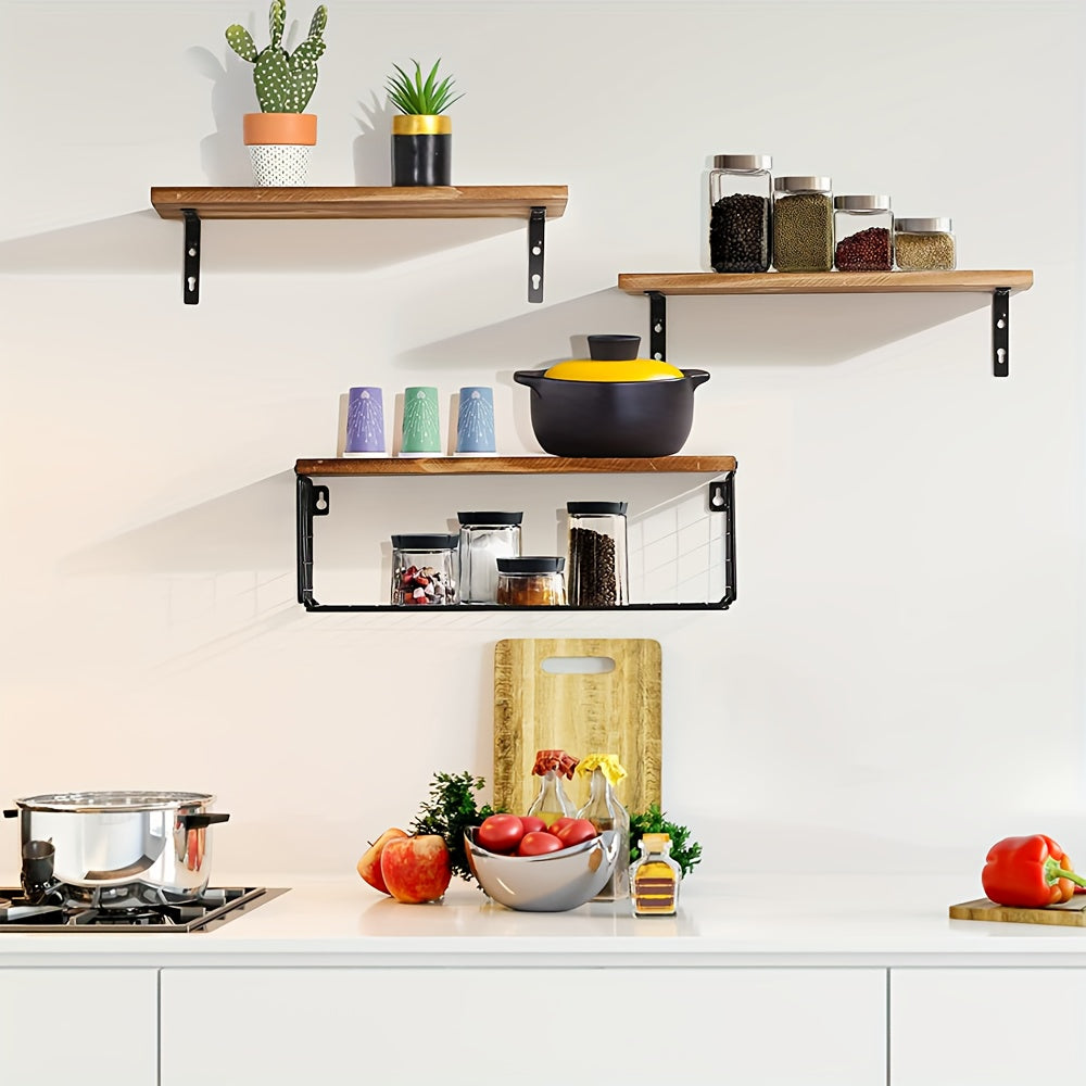 Wall Mounted Floating Shelves with Storage Basket for Bathroom Kitchen Living Room