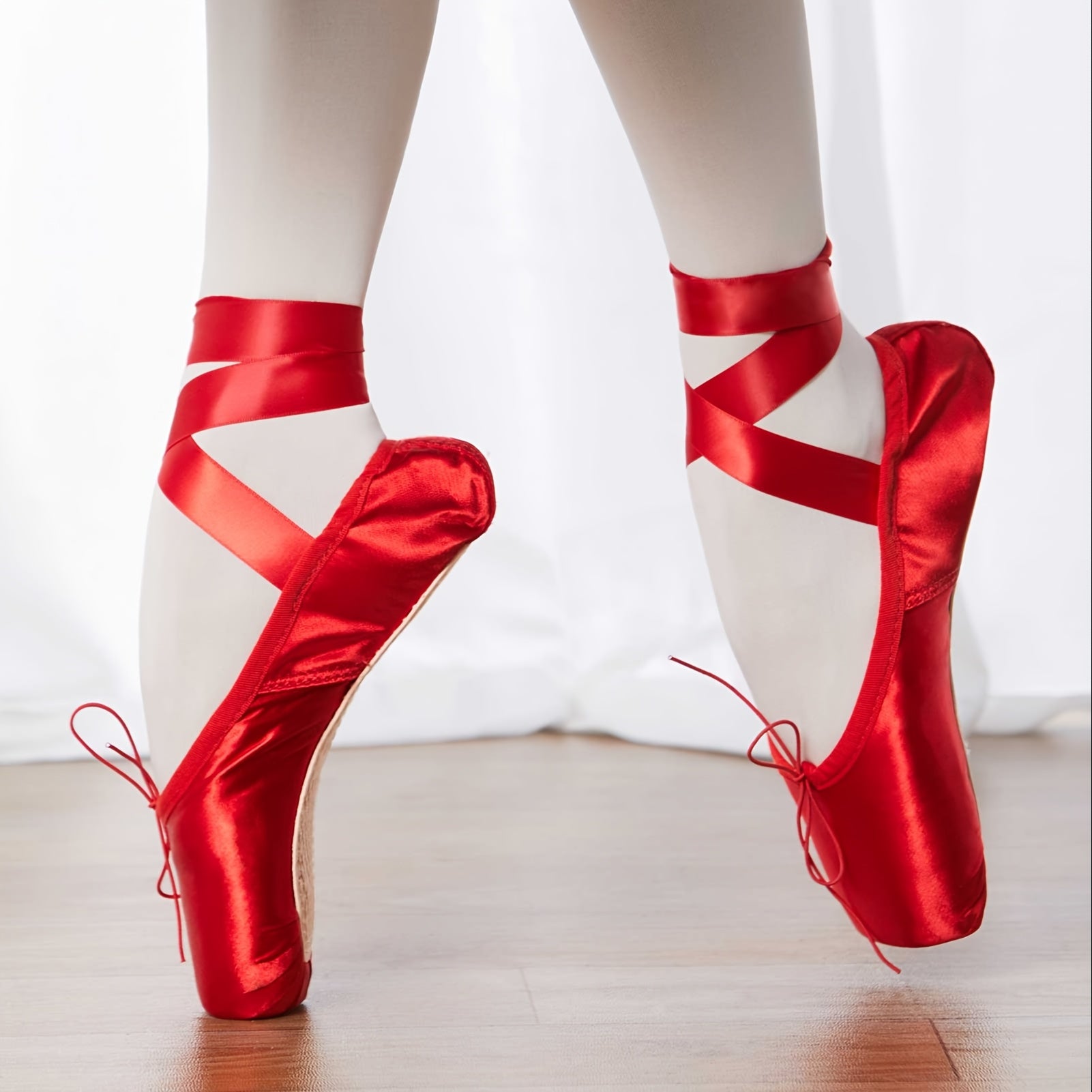 Women's Satin Pointe Shoes with Ribbons Adjustable Backstrap Spring-Ready Ballet