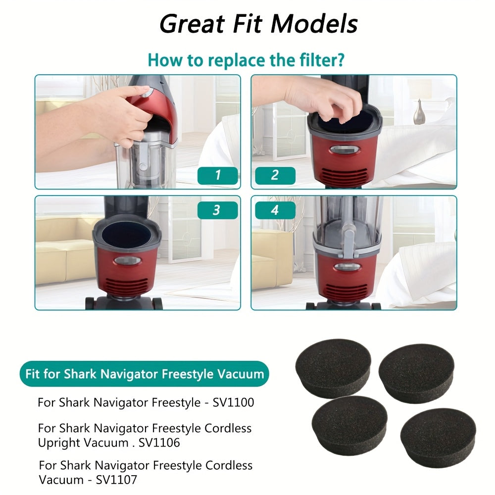Set of 4 Foam Filters for Vacuum Cleaner, Compatible with SV1106 SV1107 SV1100 SV1112