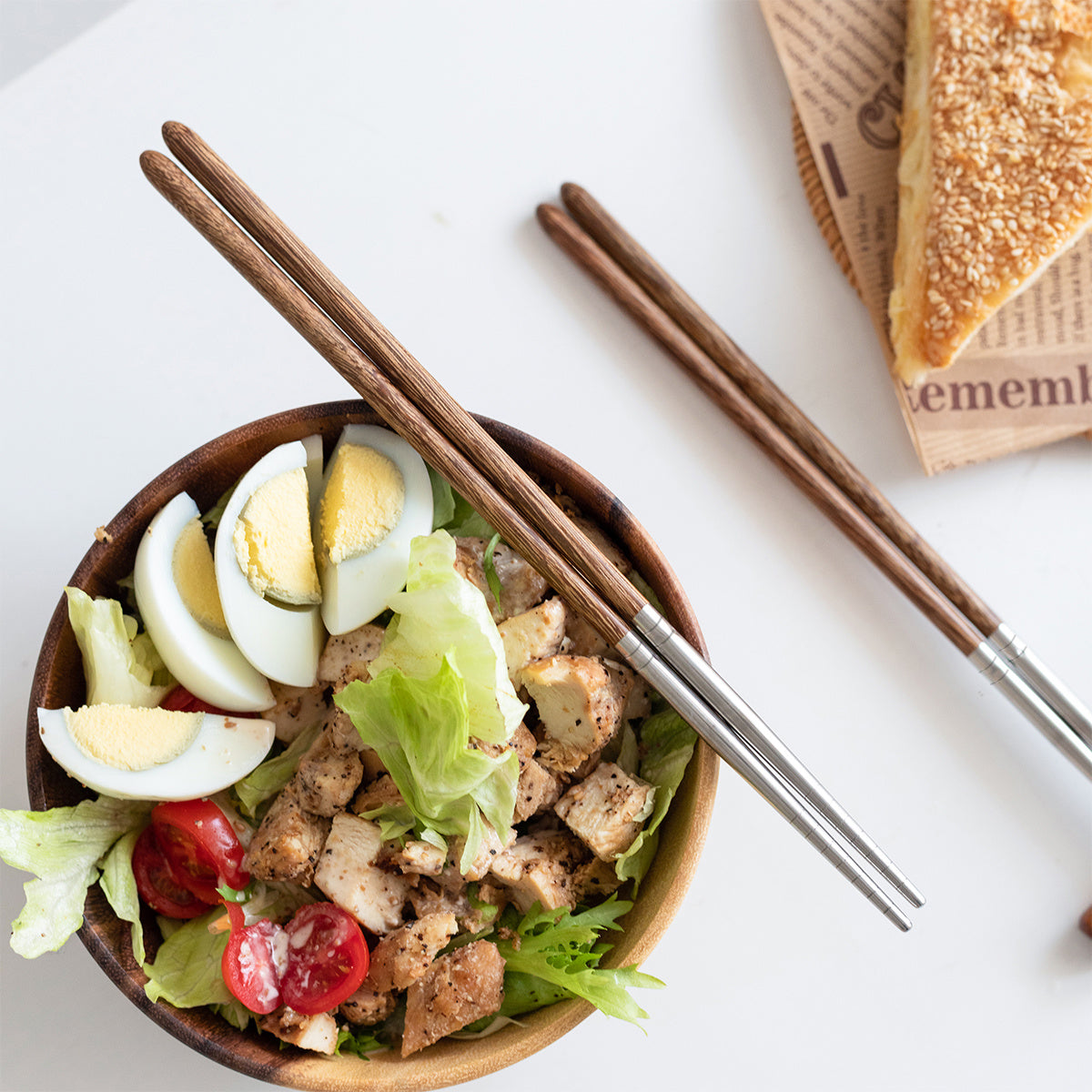 2 pares de palillos de madera y acero inoxidable para comer y cocinar