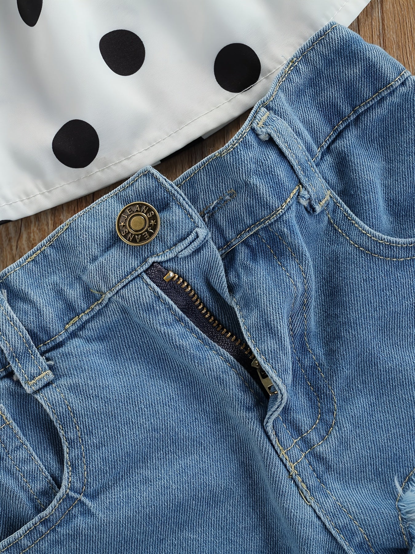 Baby Girls Summer Polka Dot Crop Top and Denim Shorts Set with Headband