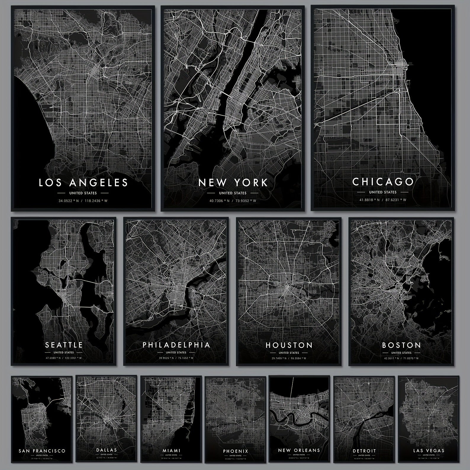Large City Line Art Map Poster Minimalist Style Black Wall Decor A3 16.5x11.8 Inches