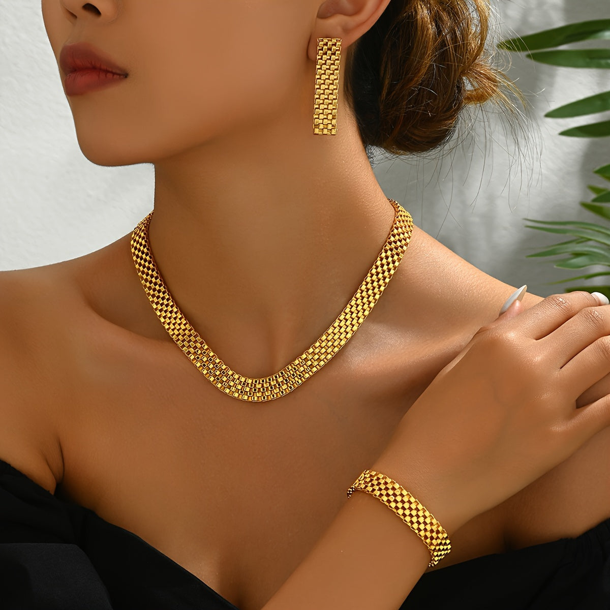 Women Jewelry Set 3-Piece Vintage Minimalist Necklace Earrings Bracelet for Weddings Parties