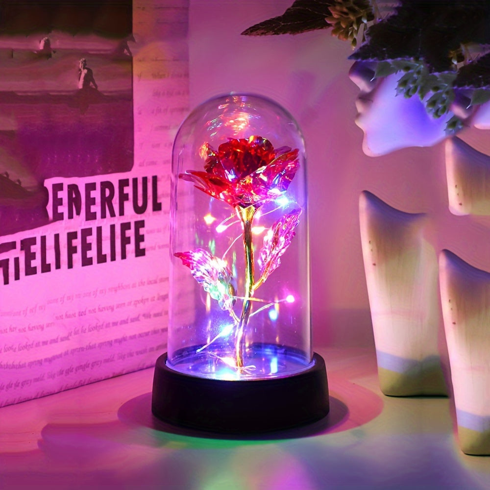 Battery-Operated LED Flower Night Light with Rose Pattern Plastic Shade for Bedroom Decor or Gifts