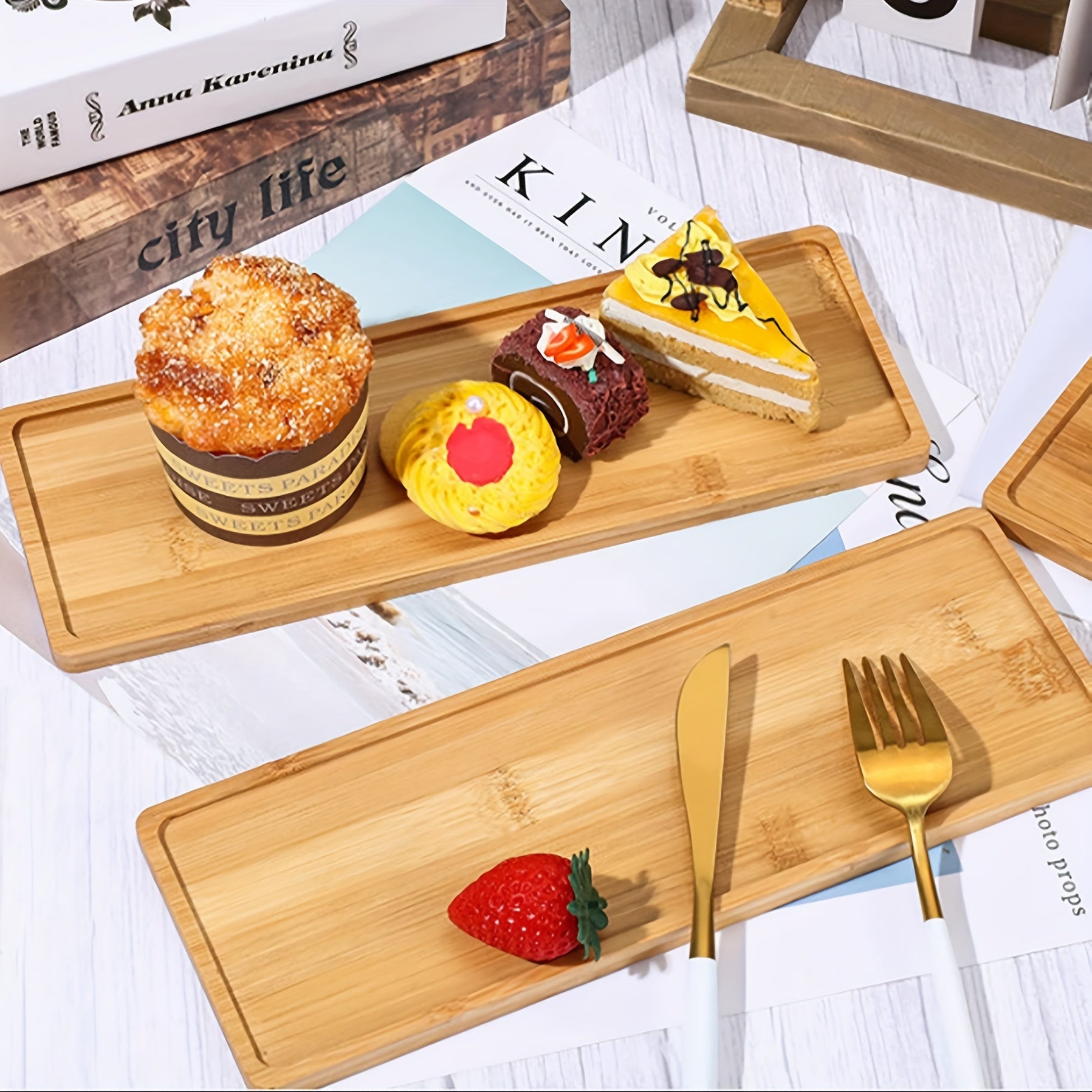 Bamboo Bathroom and Kitchen Tea Tray Multi-Use Decor Organizer