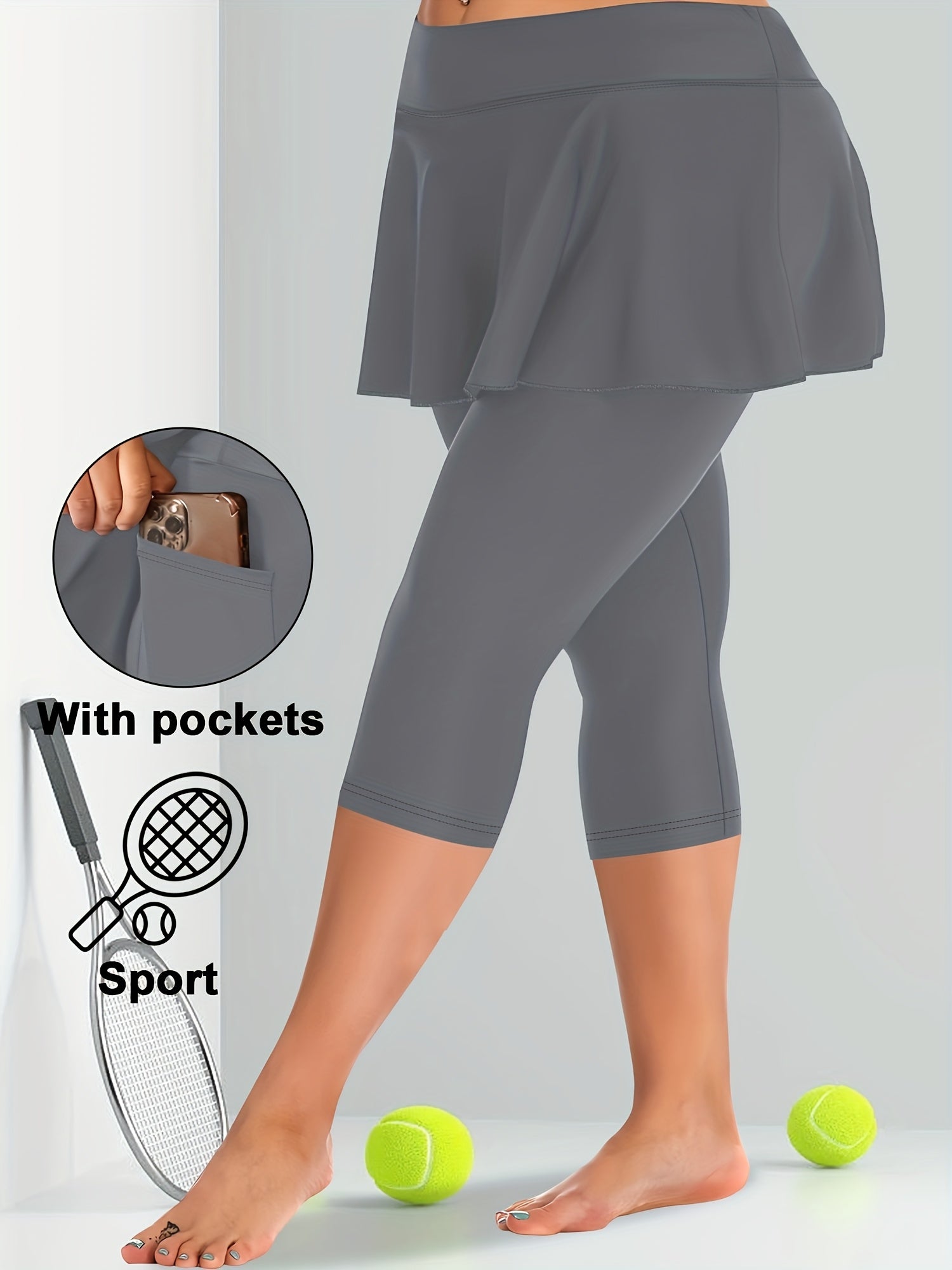Plus Size High-Waisted Culottes with Zipper Phone Pocket for Sports and Casual