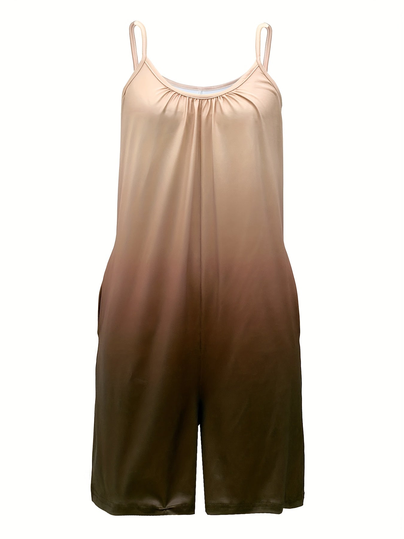 Women’s Sleeveless Ruffle Dress with Pockets, Gradient Print, Summer Casual