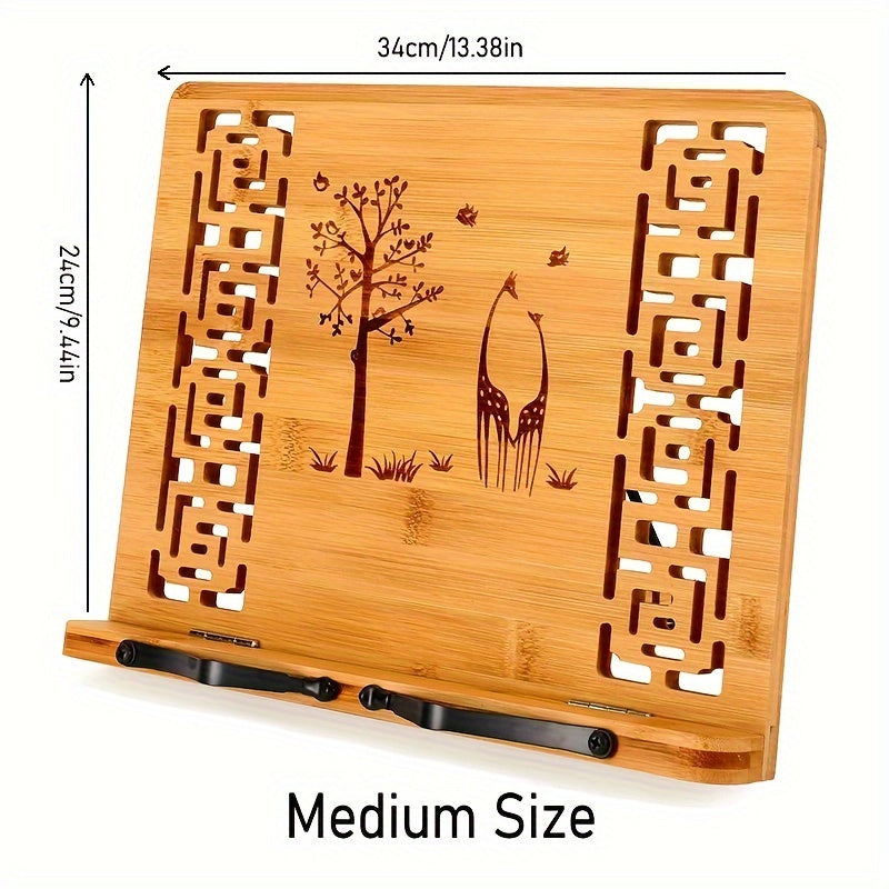 Bamboo Desktop Bookstand with Adjustable Positions and Hollow Pattern for Reading Painting and Video Viewing