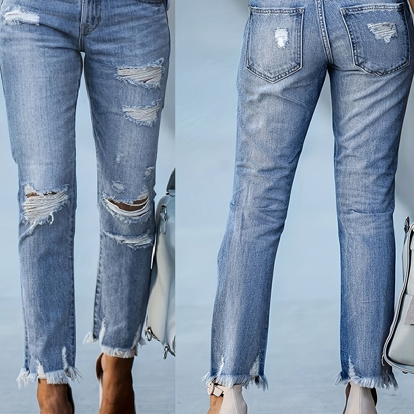 Jeans cortos de mezclilla desgastados con dobladillo crudo y rasgado de talla grande para mujer