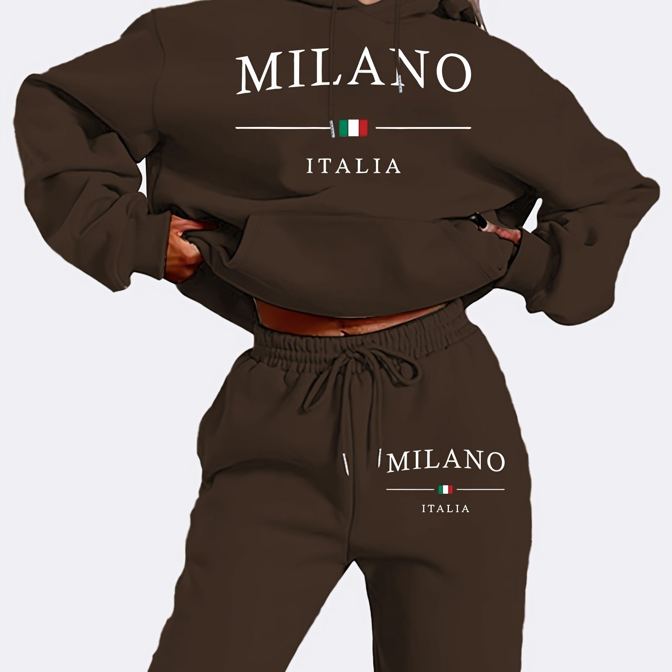 Women's Casual Letter Print Knit Pantsuit with Hooded Long Sleeve Hoodie and Jogger Sweatpants