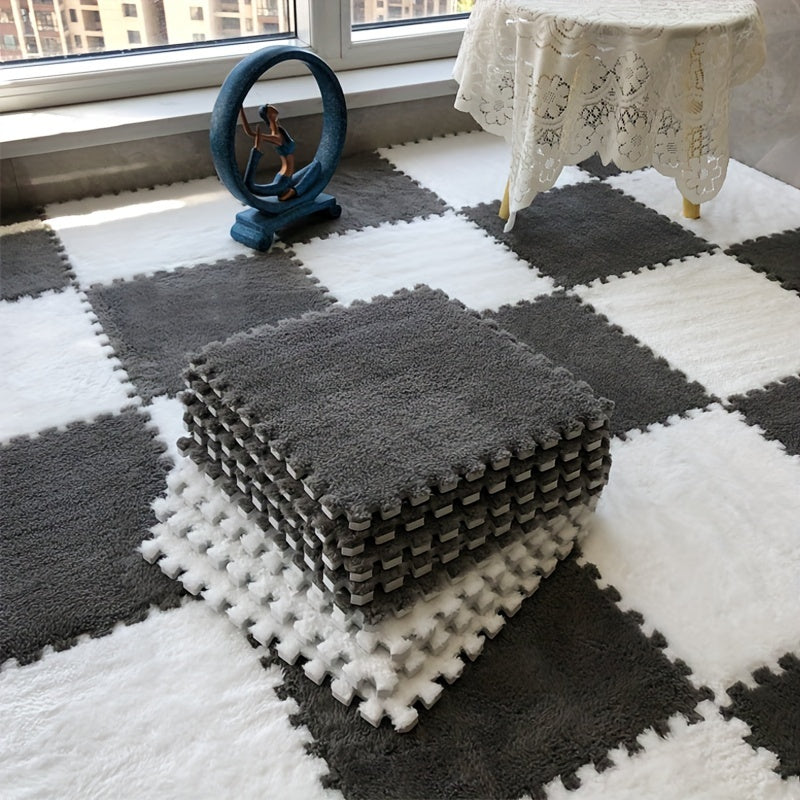 Velvet Patchwork Floor Mat for Room Bay Window with Storage Washable
